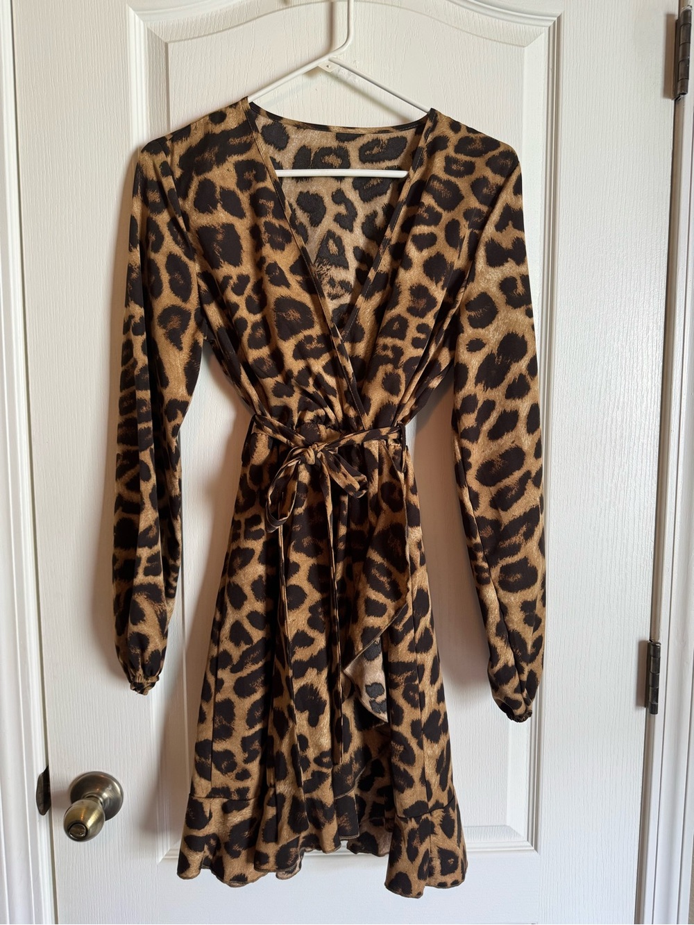 Leopard Print Wrap Dress in Brown and Black